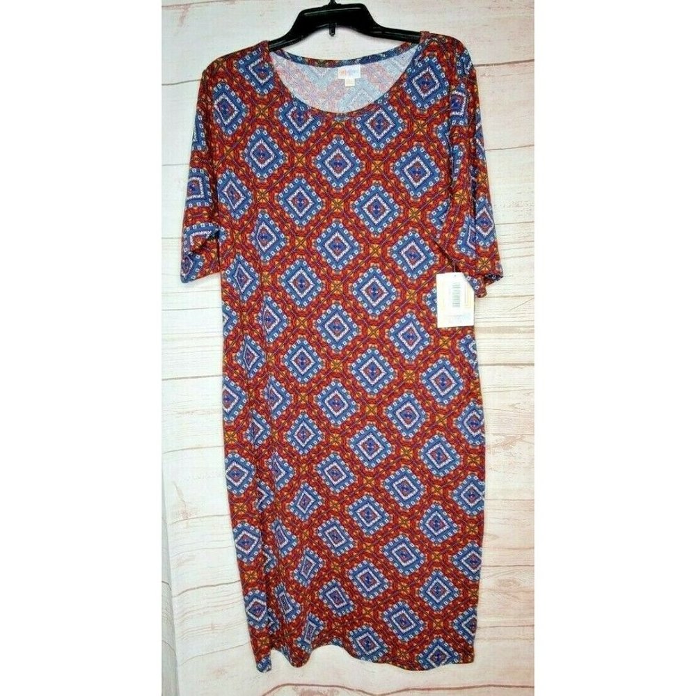 LulaRoe Julia Plus Size 3XL Abstract Casual Burgundy Square Poly/Spandex Dress